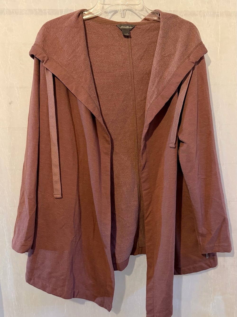 Eddie Bauer Mauve Open-Front Hooded Cardigan